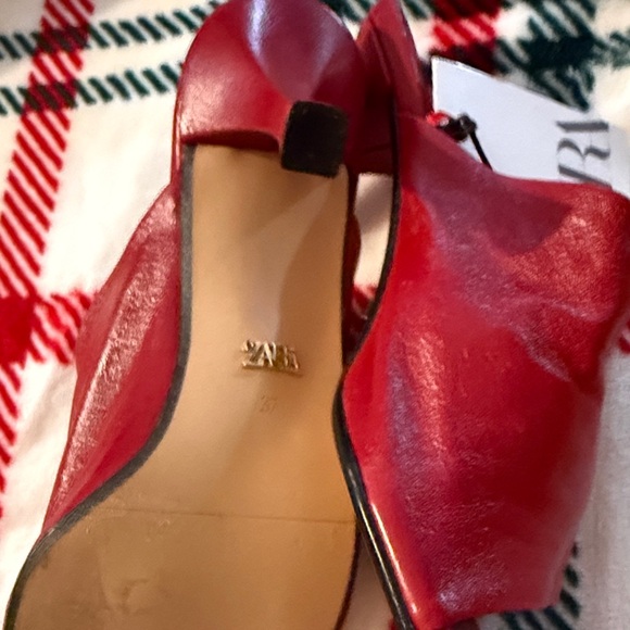 Zara Red Leather Mules - Picture 3 of 5
